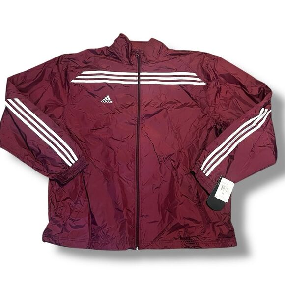 adidas Other - NWT Adidas Windbreaker Full Zip Jacket Vintage Retro Mens Sz 2XL Maroon 3 Stripe